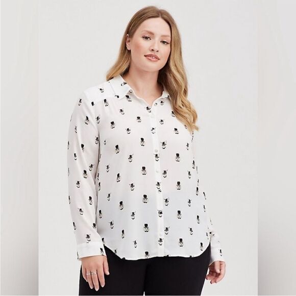 torrid Tops - Torrid White Fox Rabbit Button Closure Semi Sheer Shirt